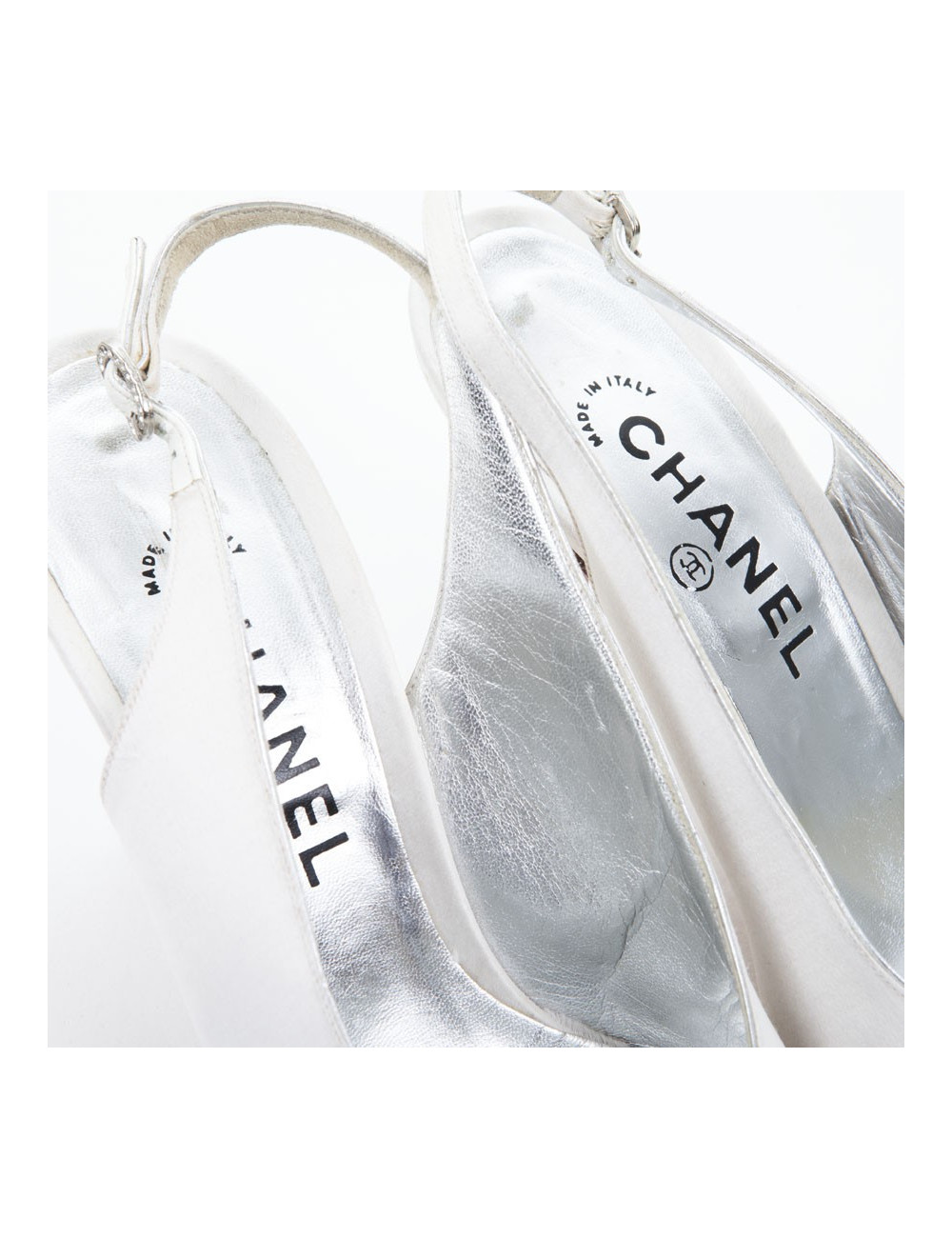 Sandales Couture CHANEL T9 bicolore satin de soie