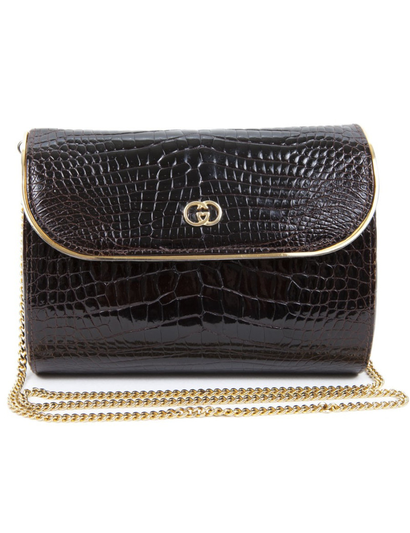 Minaudière GUCCI croco marron Vintage