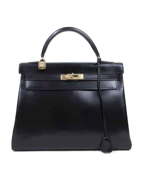 Sac Kelly HERMES box noir Vintage