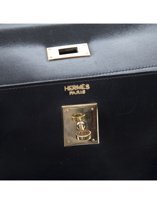 Sac Kelly 32 HERMES box noir Vintage