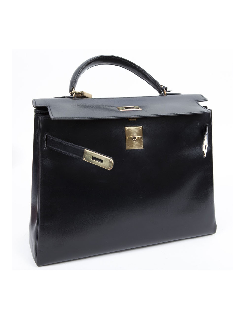 Sac Kelly 32 HERMES box noir Vintage