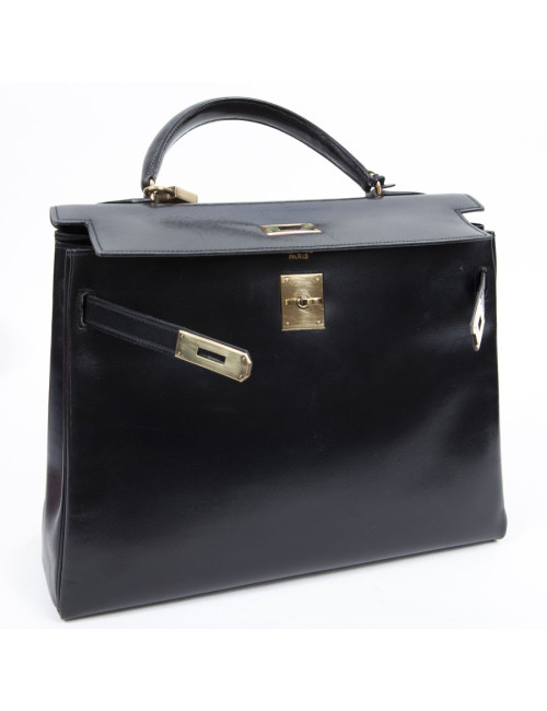 Sac Kelly 32 HERMES box noir Vintage