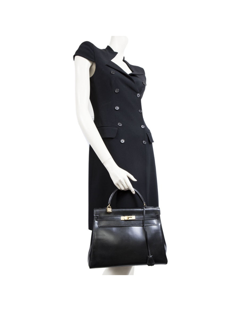 Sac Kelly 32 HERMES box noir Vintage
