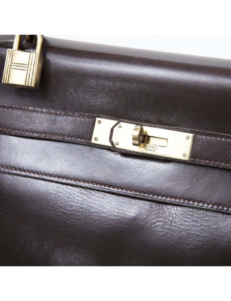 32 leather brown box Vintage HERMES Kelly bag
