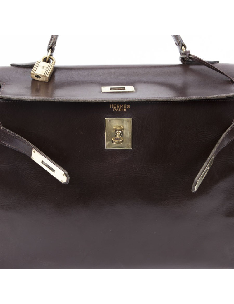 Sac Kelly 32 HERMES cuir box marron Vintage