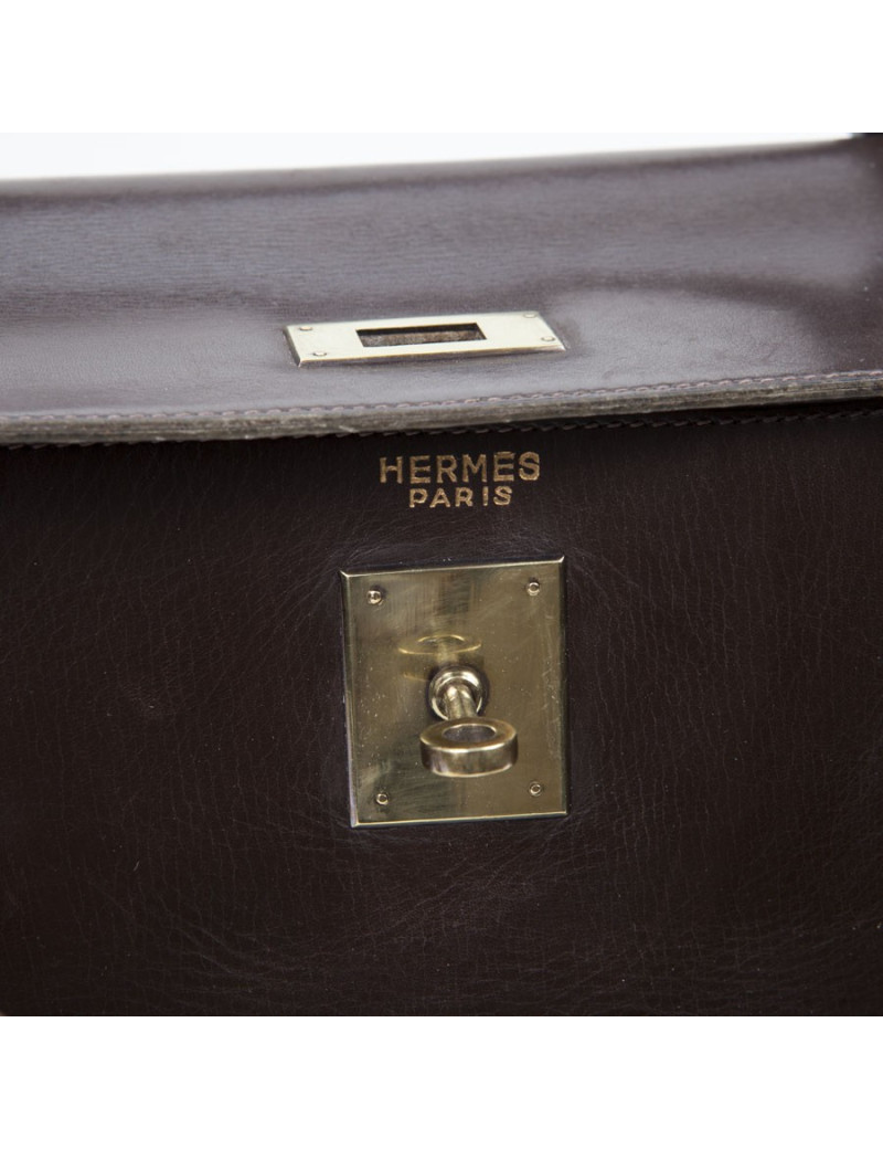 Sac Kelly 32 HERMES cuir box marron Vintage