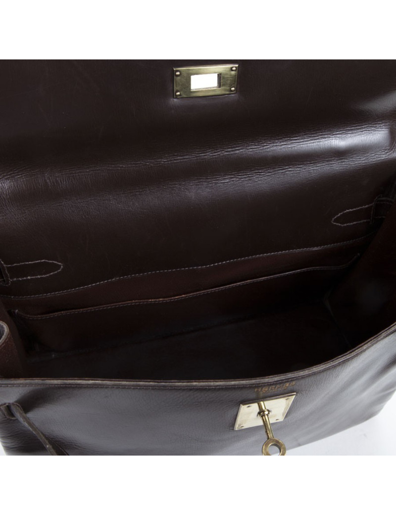 Sac Kelly 32 HERMES cuir box marron Vintage
