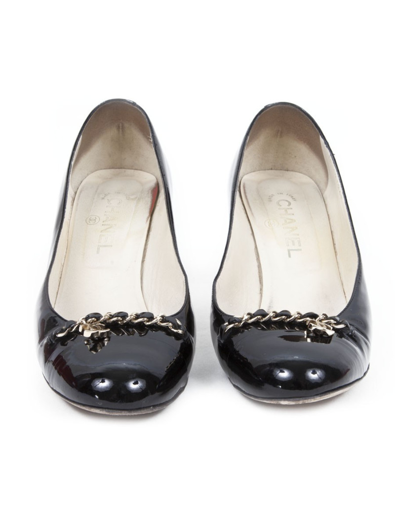 CHANEL shoes T 39.5 C Black patent leather