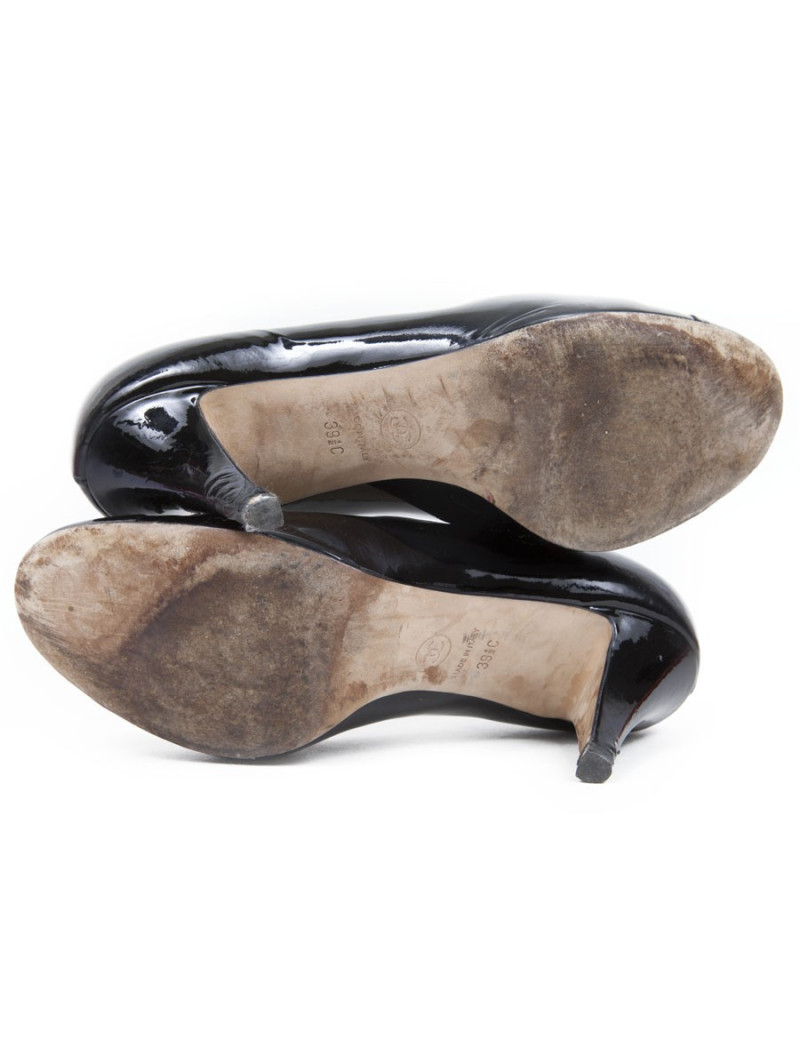 CHANEL shoes T 39.5 C Black patent leather