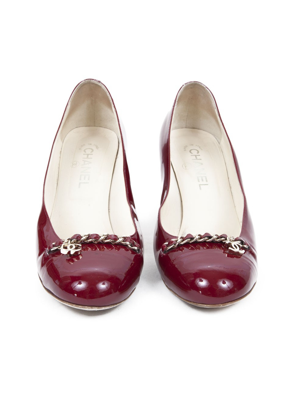 Escarpins CHANEL t 39.5 C cuir verni bordeaux