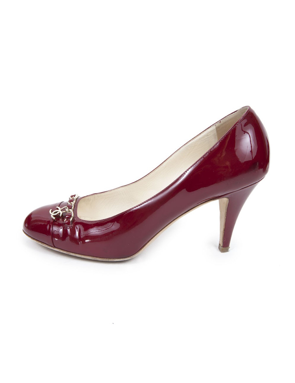 Escarpins CHANEL t 39.5 C cuir verni bordeaux