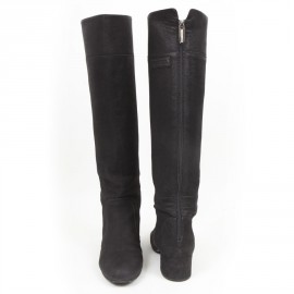 CHANEL T39 black Buffalo leather boots - VALOIS VINTAGE PARIS