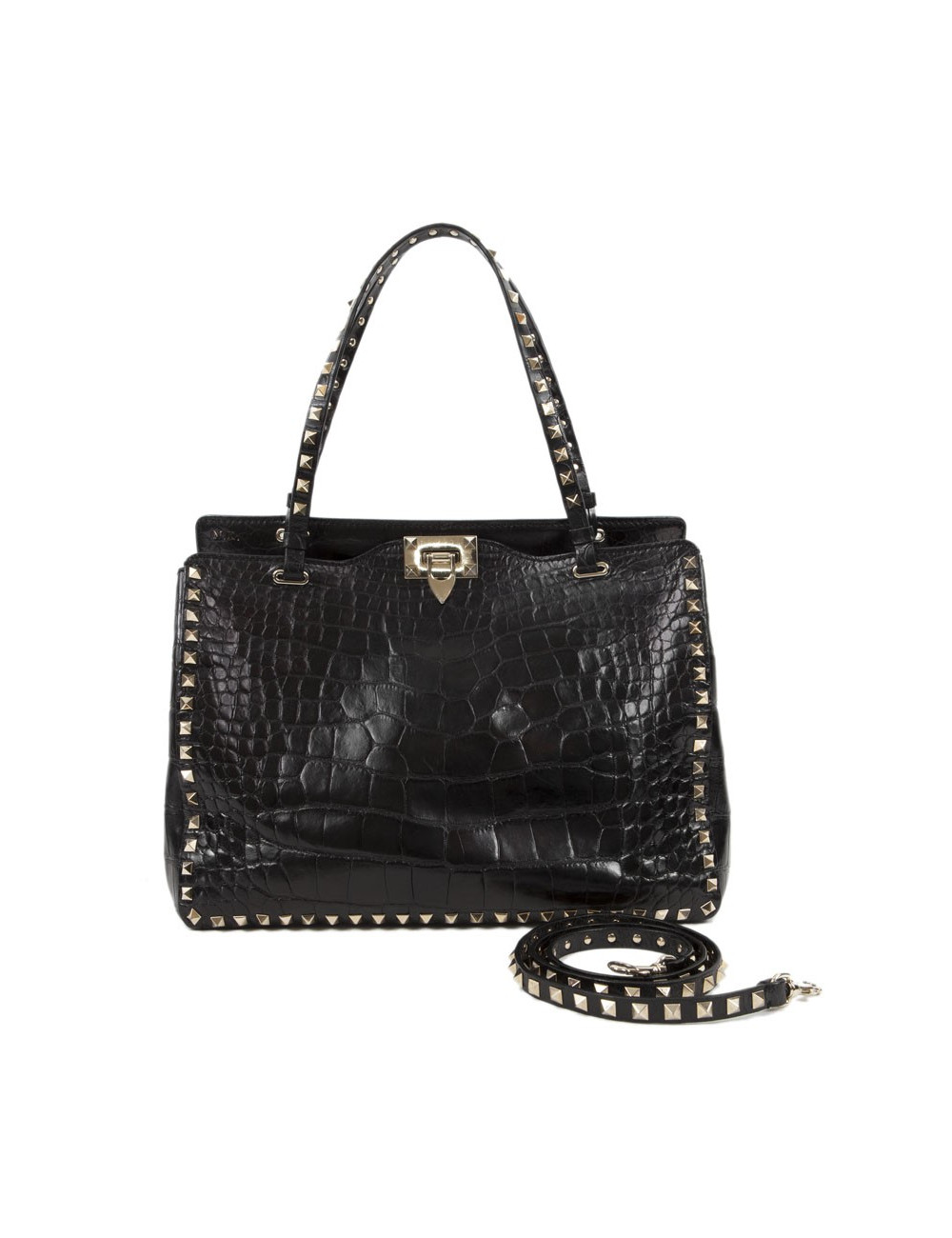Sac VALENTINO GARAVANI trapèze rockstud crocodile noir