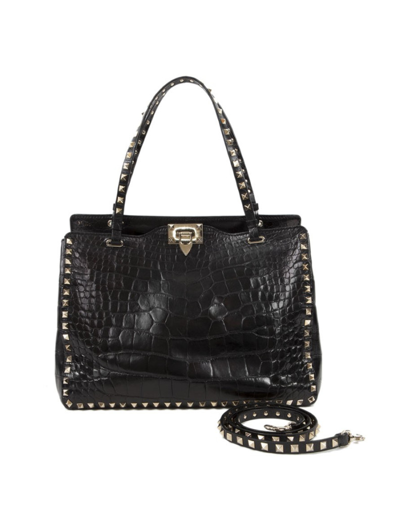 Sac VALENTINO GARAVANI trapèze rockstud crocodile noir