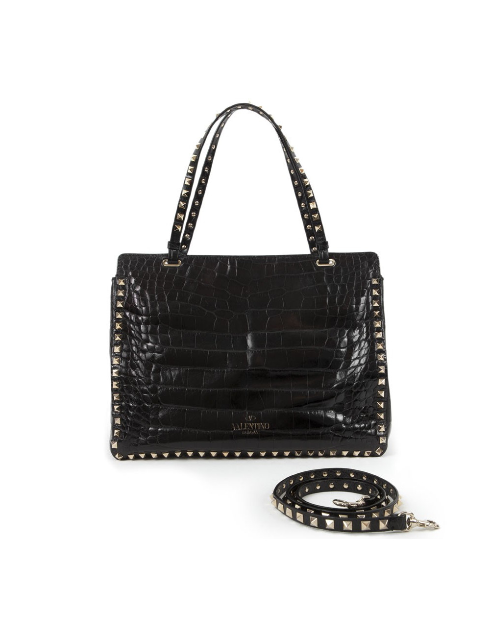 VALENTINO GARAVANI trapeze channeling black crocodile bag