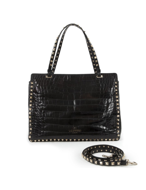 VALENTINO GARAVANI trapeze channeling black crocodile bag