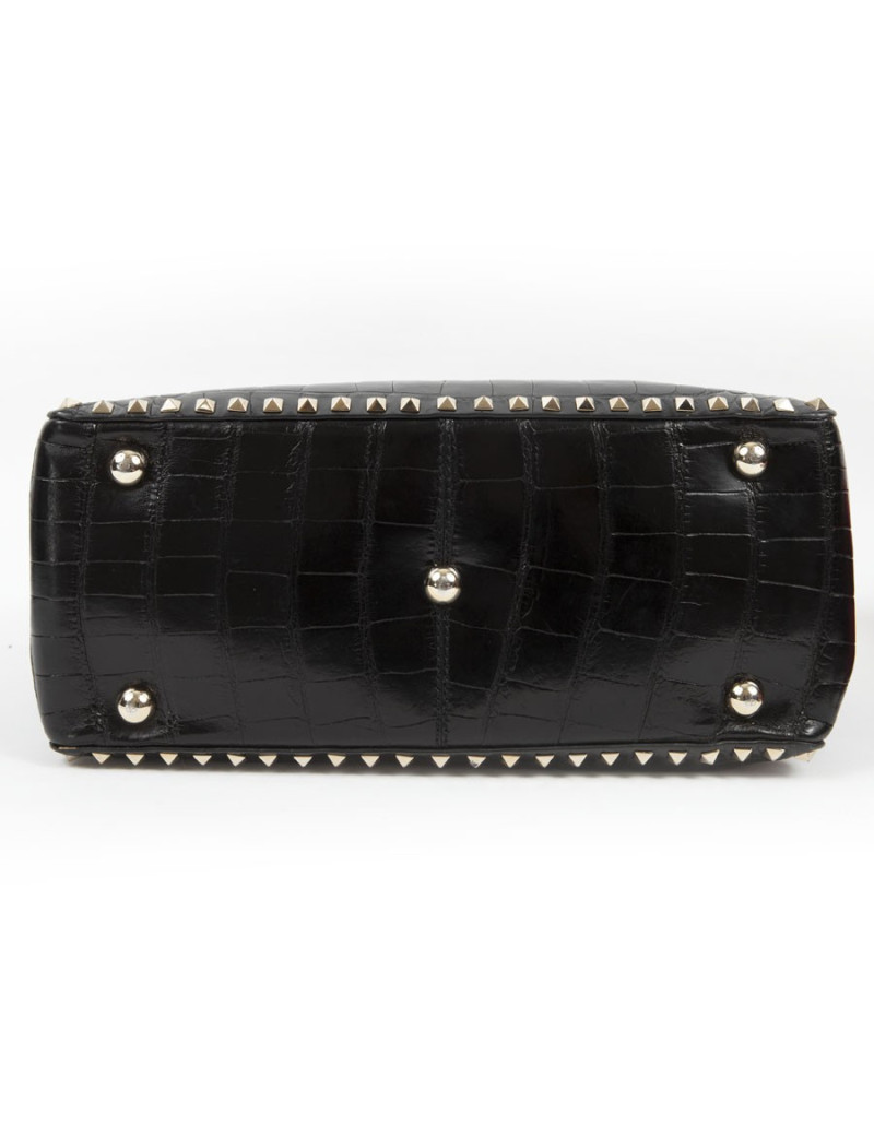 Sac VALENTINO GARAVANI trapèze rockstud crocodile noir