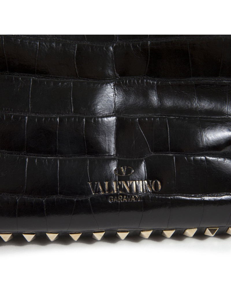 Sac VALENTINO GARAVANI trapèze rockstud crocodile noir