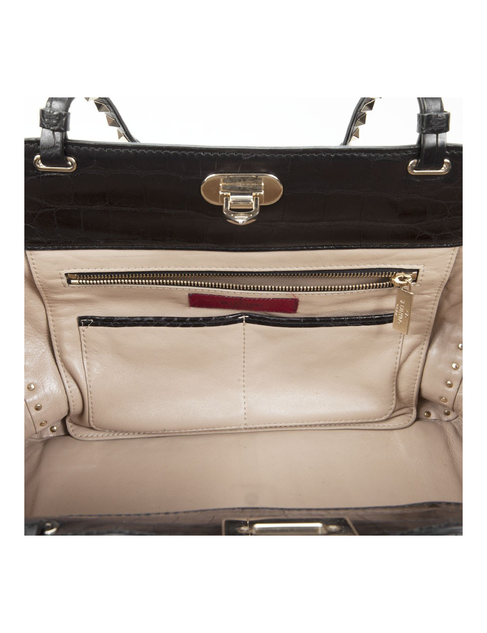 VALENTINO GARAVANI trapeze channeling black crocodile bag