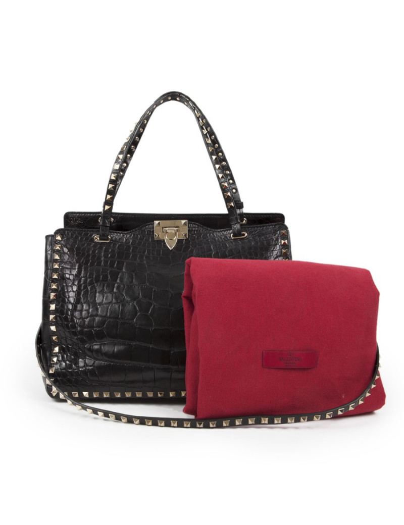 Sac VALENTINO GARAVANI trapèze rockstud crocodile noir