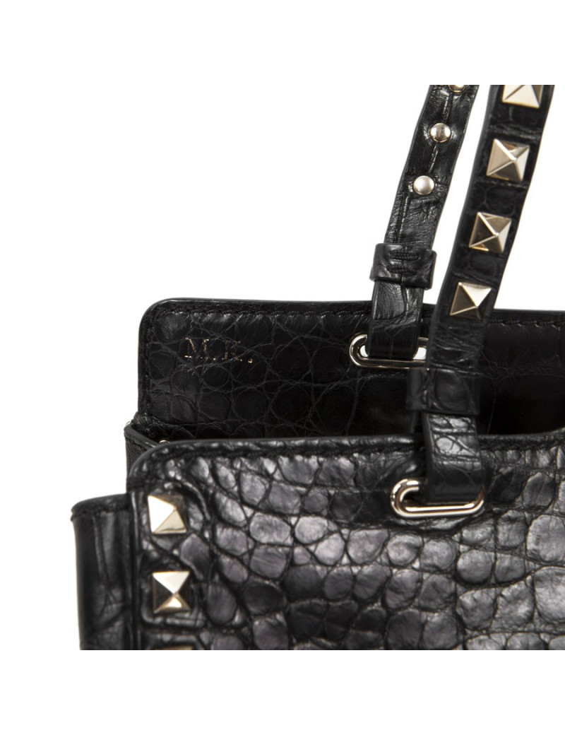 Sac VALENTINO GARAVANI trapèze rockstud crocodile noir