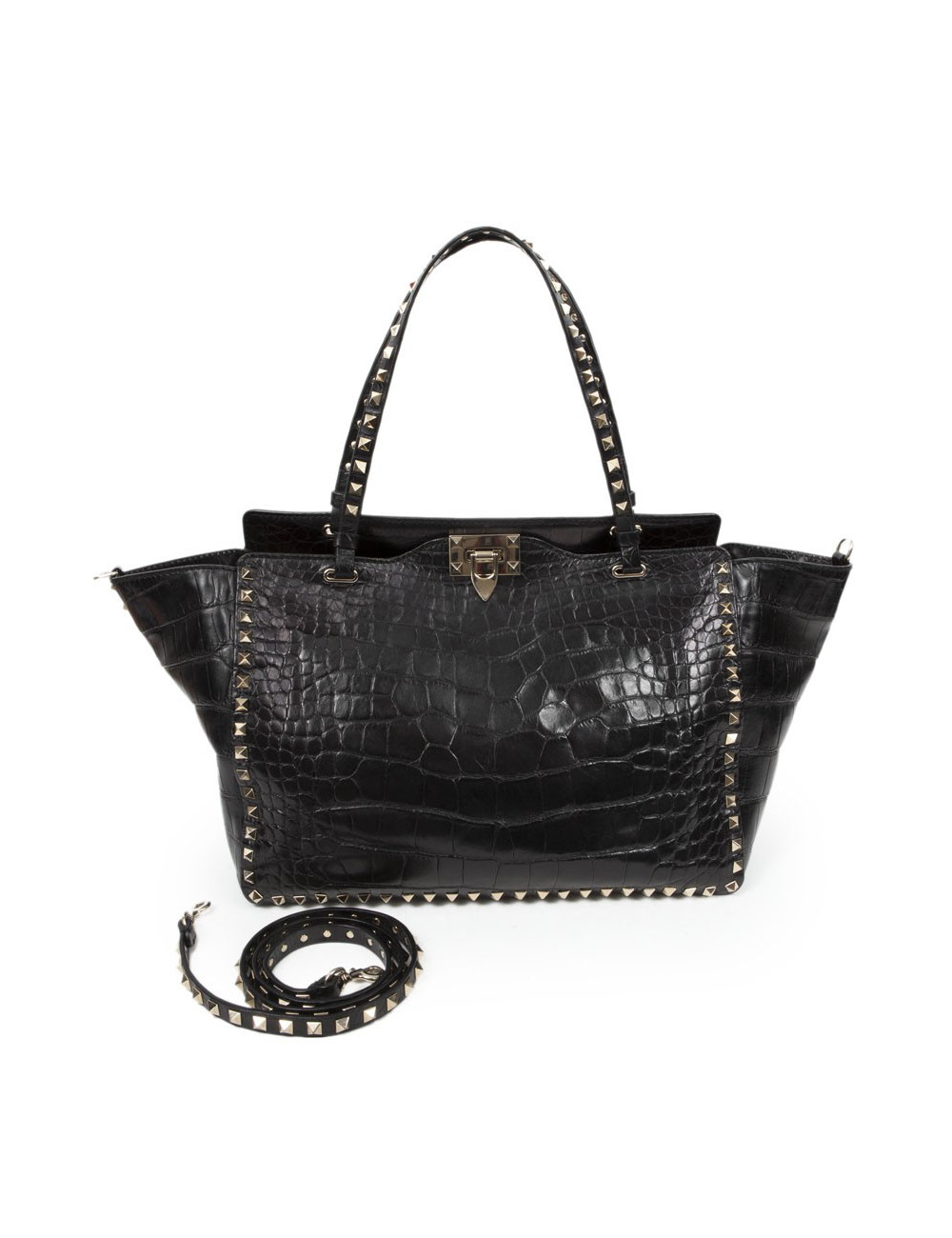 VALENTINO GARAVANI trapeze channeling black crocodile bag