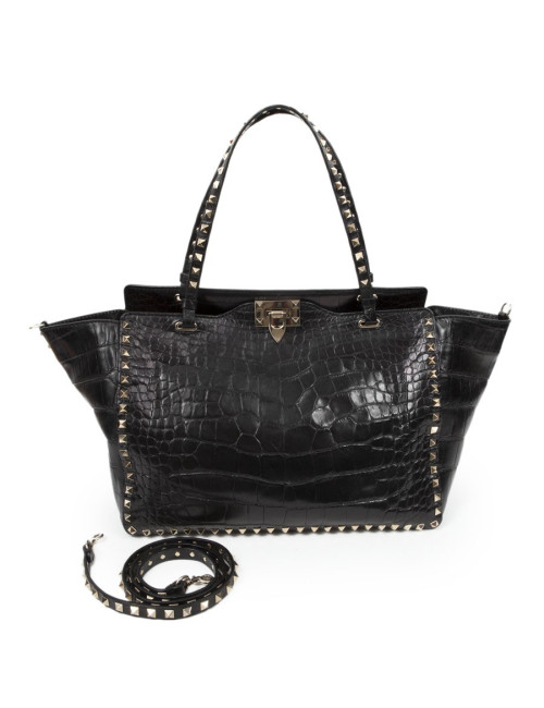 VALENTINO GARAVANI trapeze channeling black crocodile bag