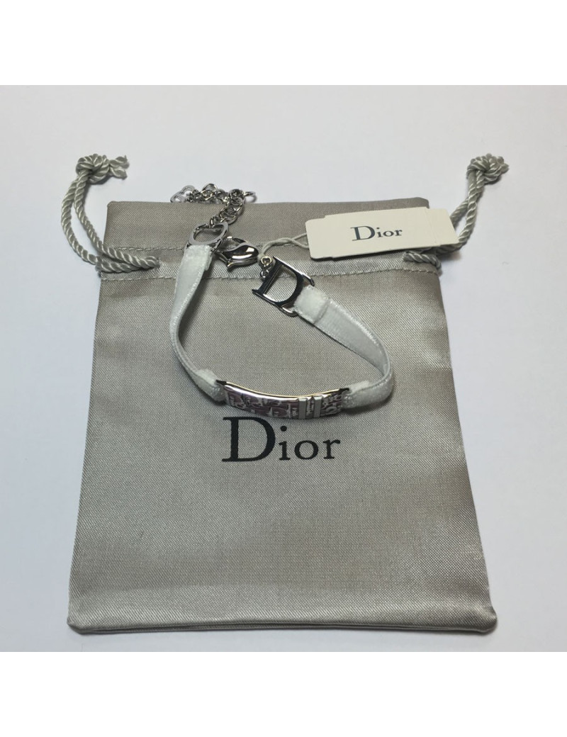 DIOR silver metal and white velvet Ribbon Bracelet
