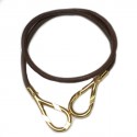 HERMES Leather Brown and gold plated necklace