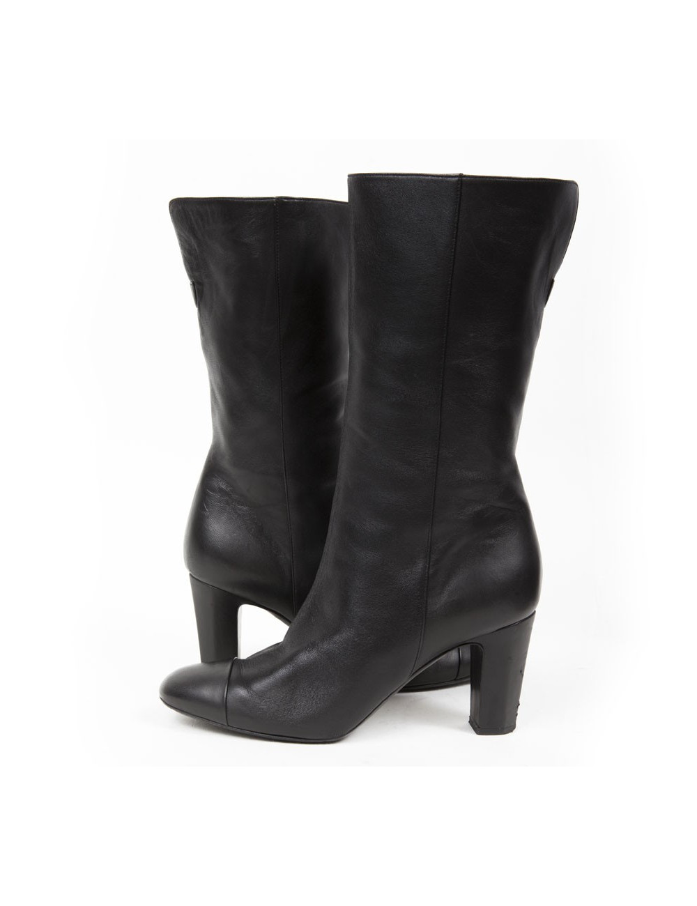 Mi-bottes CHANEL T 40  cuir d'agneau noir