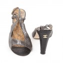 Sandales hautes CHANEL T39 cuir vieilli brillant noir 