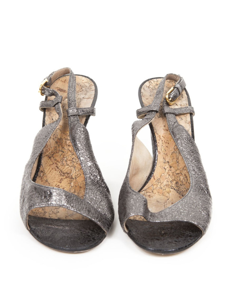 Sandales CHANEL T39 cuir vieilli brillant noir 