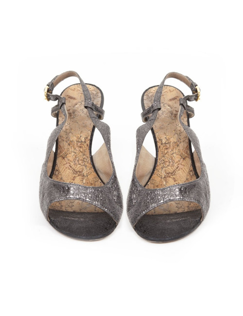 High Sandals CHANEL T39 shiny black aged leather