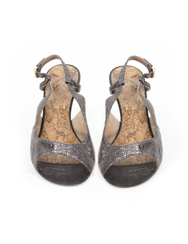 Sandales CHANEL T39 cuir vieilli brillant noir 