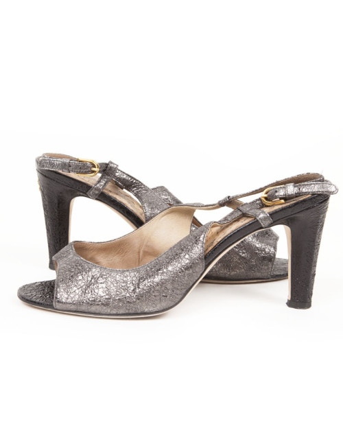 High Sandals CHANEL T39 shiny black aged leather