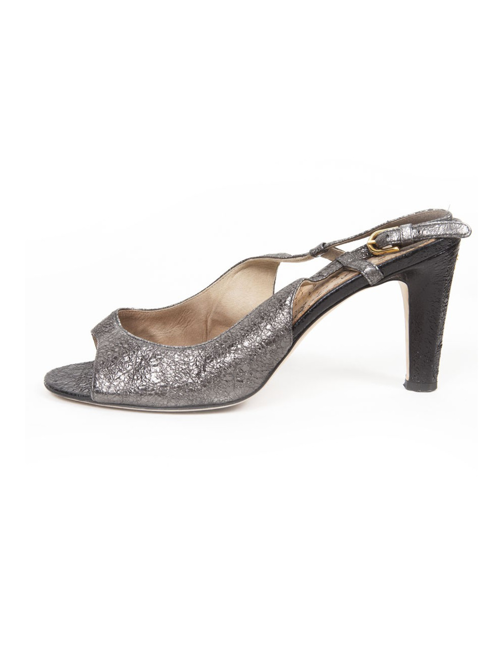 High Sandals CHANEL T39 shiny black aged leather