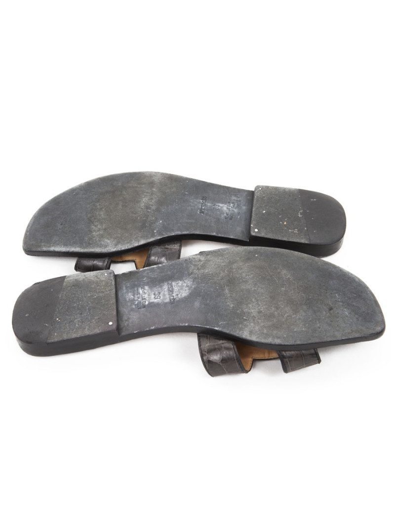Mules "Oran" HERMES T39 crocodile gris éléphant