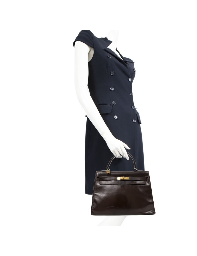 Sac Kelly 32 HERMES cuir box marron 