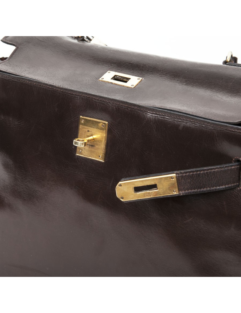 32 box brown leather HERMES Kelly bag
