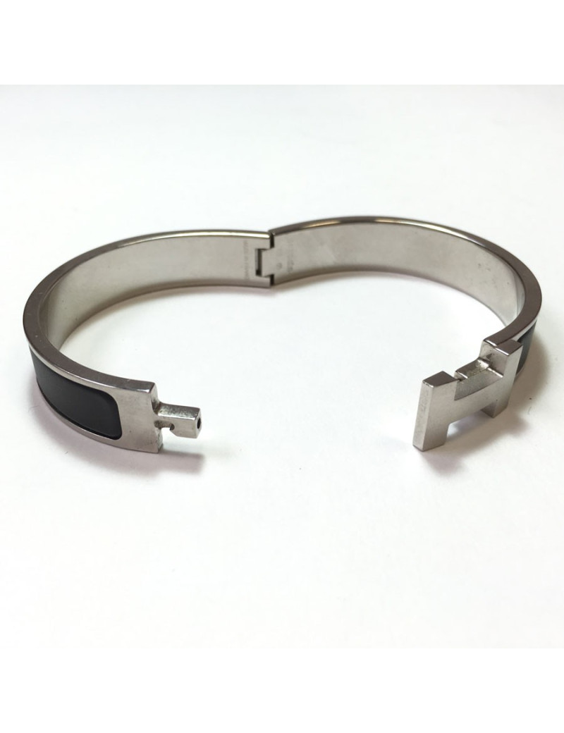 Bracelet Click - Clack: HERMES matte matte black enamel and ring brushed
