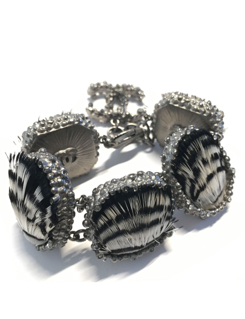 Bracelet CHANEL en plumes et argent