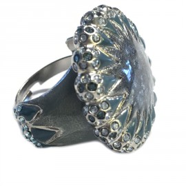 Ring CHANEL couture T51 silver, rhinestone and blue resin