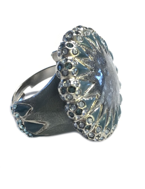 Ring CHANEL couture T51 silver, rhinestone and blue resin