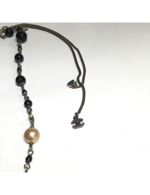 CHANEL CC necklace and black, gray and Pearly beads