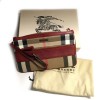 BURBERRY Haymarket Check wallet in canvas and Burgundy leather