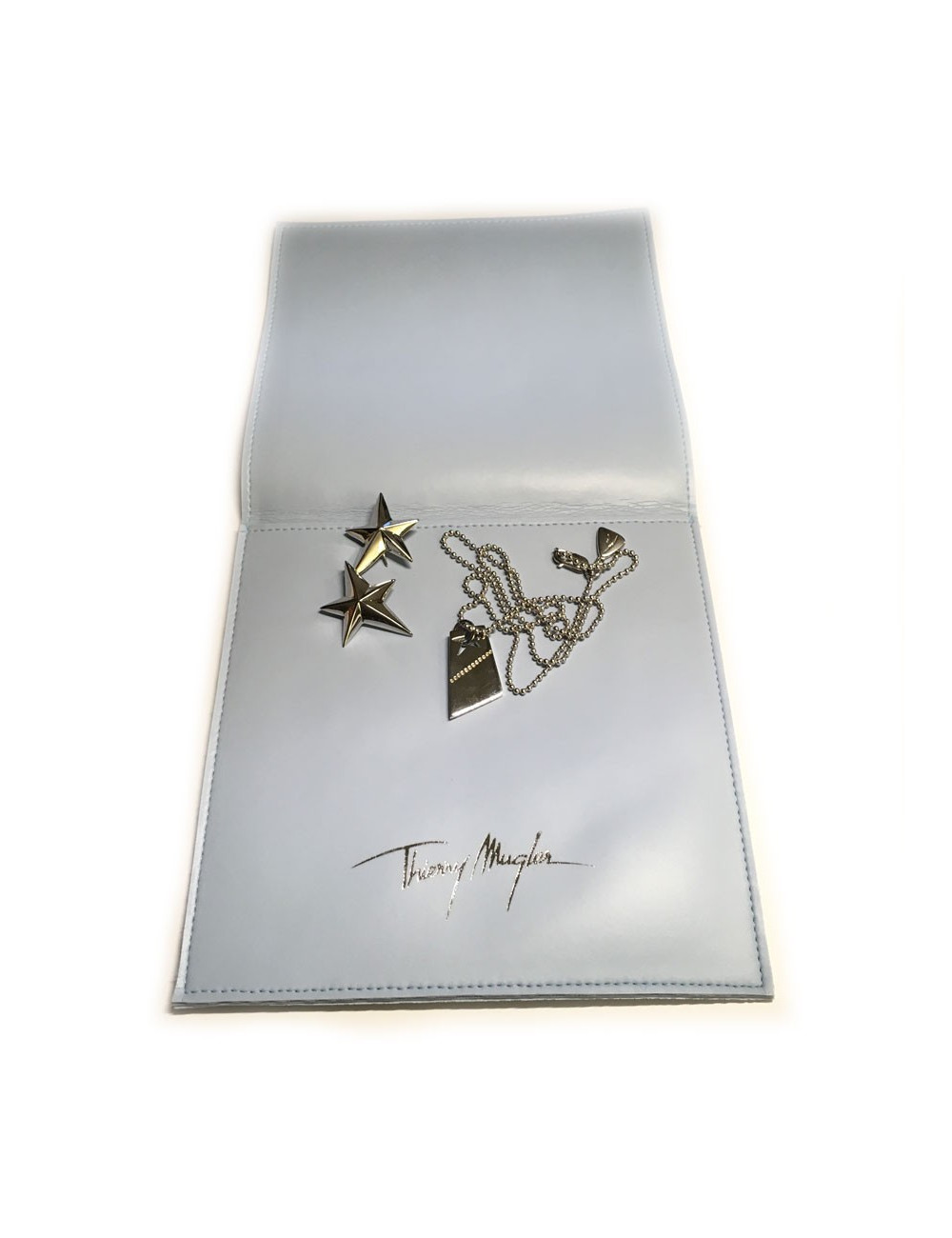 Parure THIERRY MUGLER collier et boucles d'oreilles clous en argent