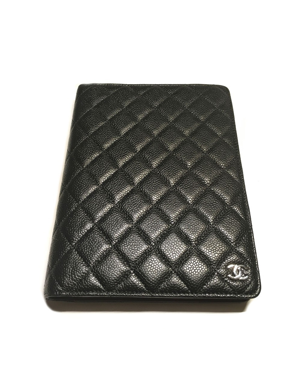 Porte agenda CHANEL en cuir matelassé noir