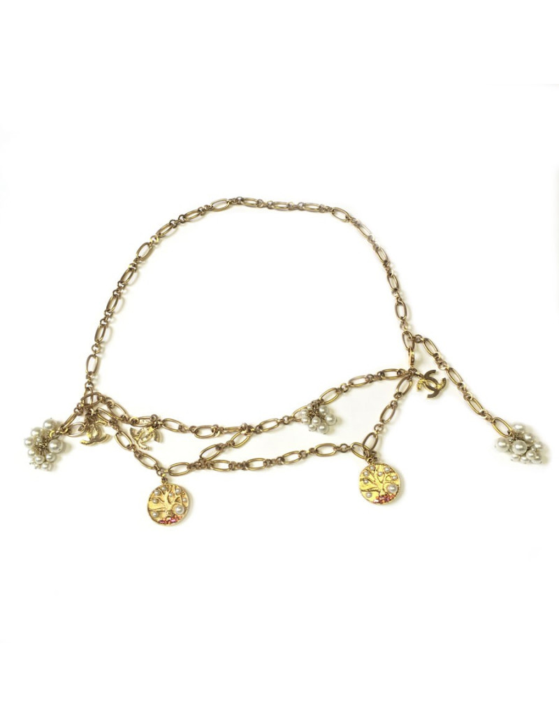 Ceinture sautoir CHANEL chaîne dorée et charms