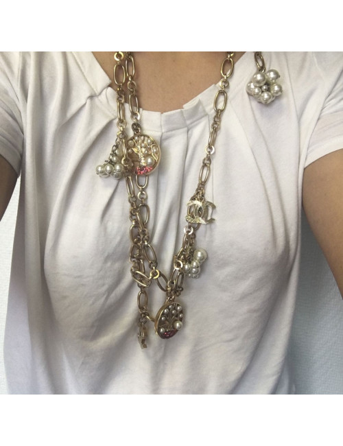 Ceinture sautoir CHANEL chaîne dorée et charms