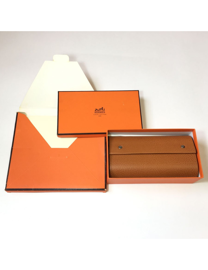cahier roulé  HERMES cuir buffle gold avec 2 recharges